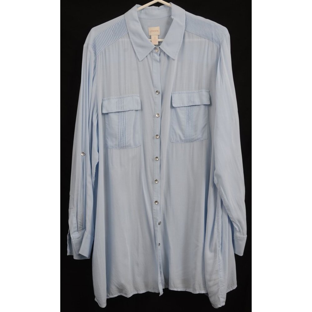 Chico's Blue Size XL/16 (3) Utility Shirt Button Down Tunic Business Casual